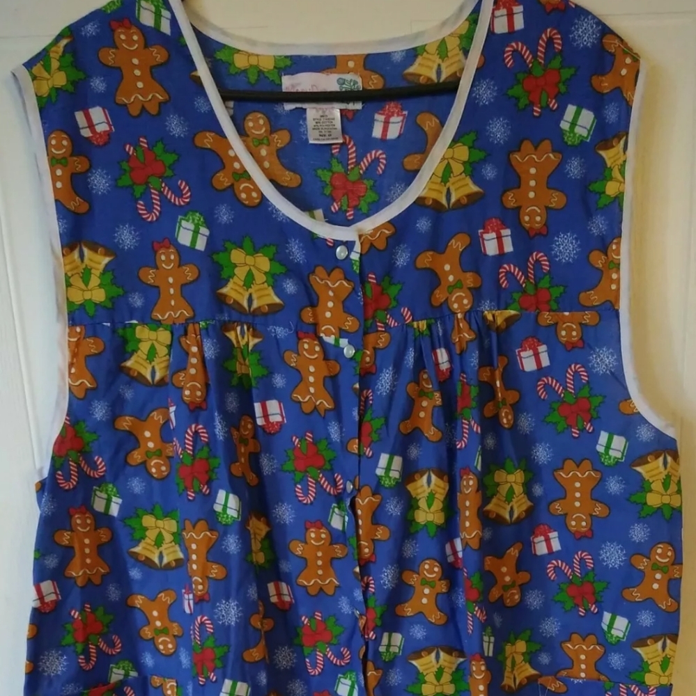 Vintage Christmas Gingerbread Men 3X Button Front Cobbler Apron Smock Pockets